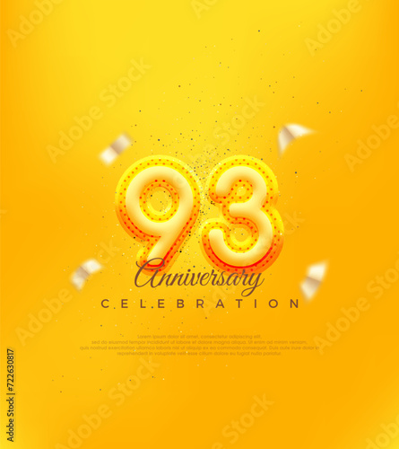 Unique number with yellow balloon number illustration. Premium design for 93rd anniversary celebrations.