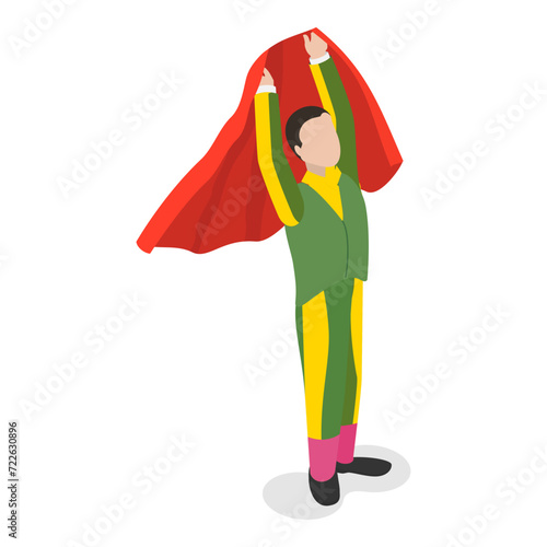 3D Isometric Flat Vector Set of Corrida Elements, Public Traditional Performance in Spain. Item 1