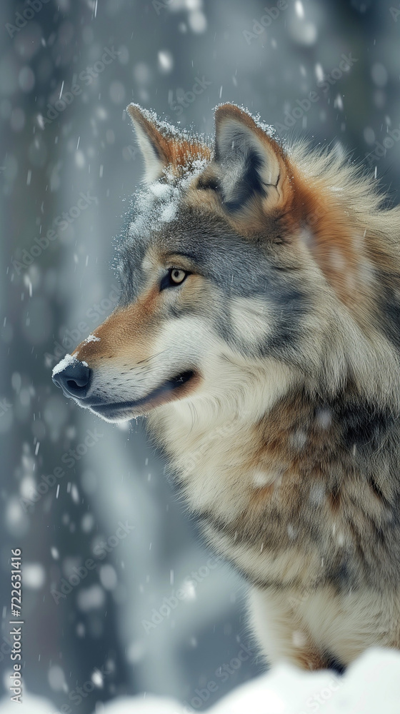 Majestic Wolf Standing in Snowy Forest