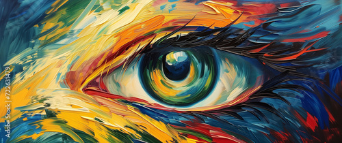 Abstract eye painted with multiple colors and thick paint strokes