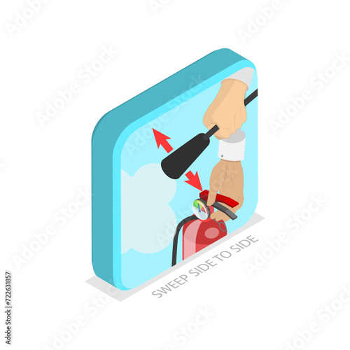 3D Isometric Flat Vector Illustration of How To Use A Fire Extinguisher, Safety Manual. Item 1