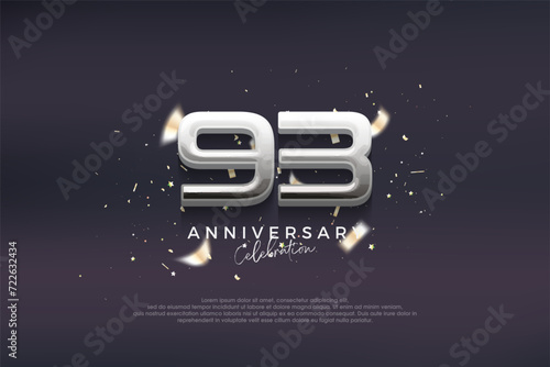 Modern and elegant 93rd anniversary celebration design. with modern silver numbers. Premium vector background for greeting and celebration.