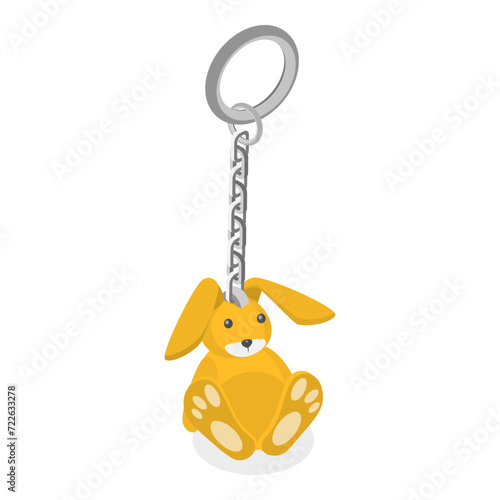 3D Isometric Flat Vector Set of Keychains, Breloques or Trinkets. Item 1