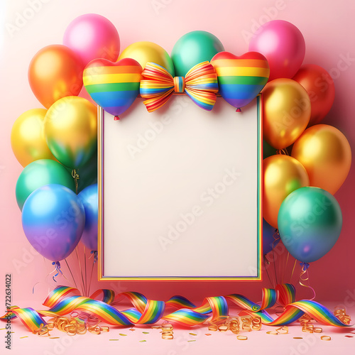 LGBT PRIDE Colorful Celebration border with Balloons, Confetti, and Frame Illustration