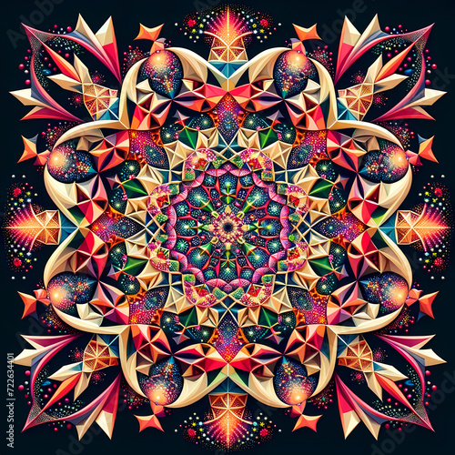 Hyperbolic Flower Mandala like Seamless pattern Maximalist Colorful Floral Psychedelic, Wallpaper Background