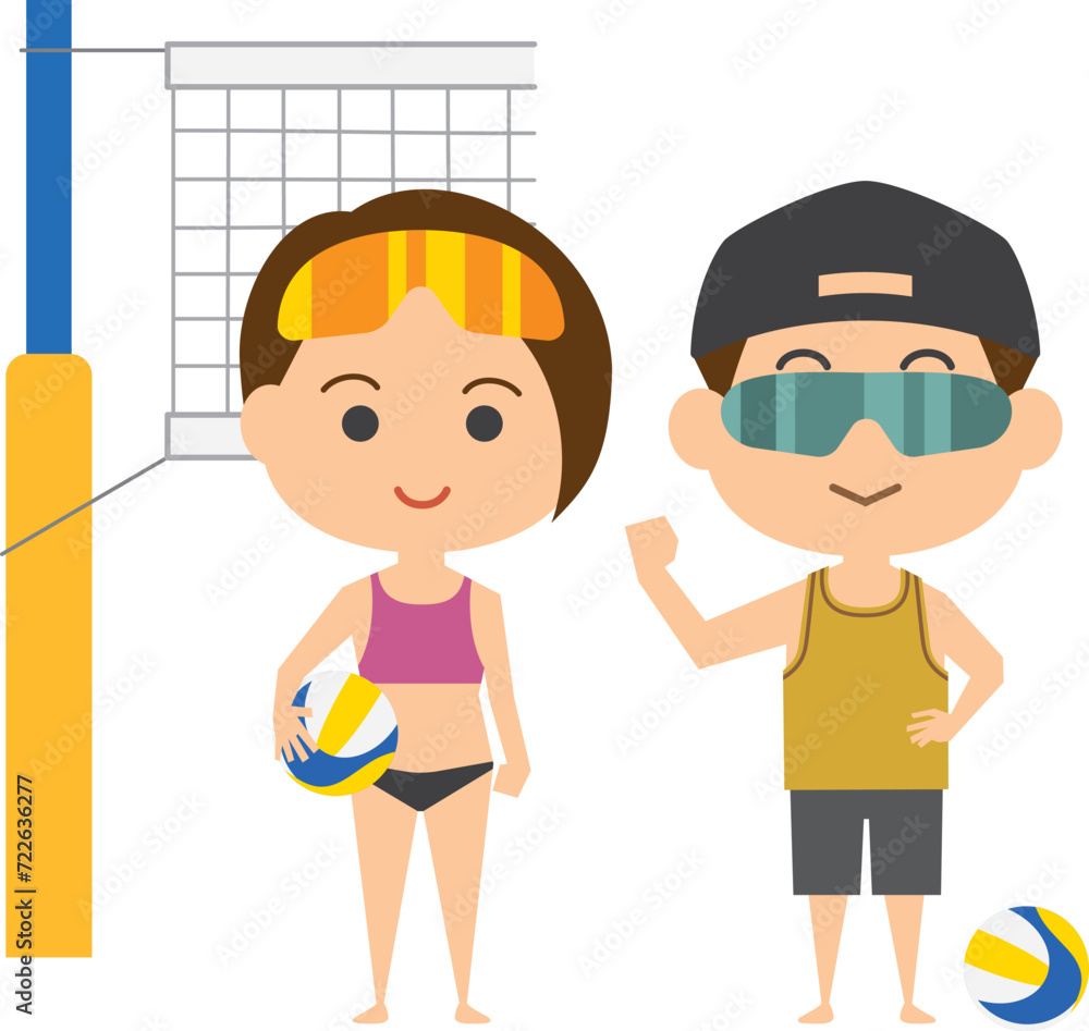 ビーチバレーボール選手のイメージイラスト(男女セット) ビーチバレーボール選手のイメージイラスト(男女セット)