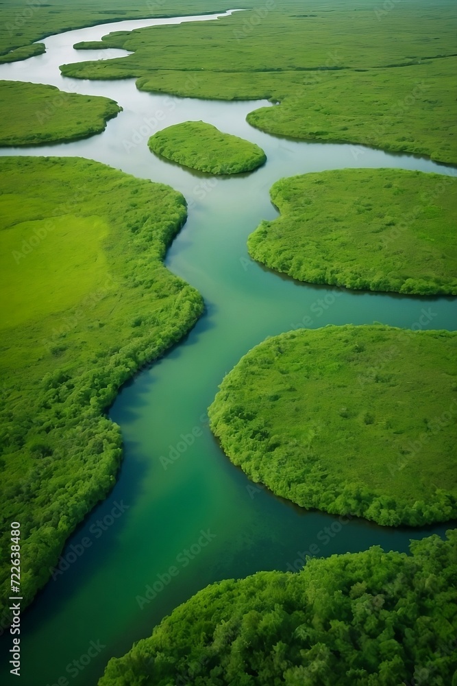 Experience the breathtaking beauty of a lush green wetland from a bird's eye view concept of world wetlands day 2024