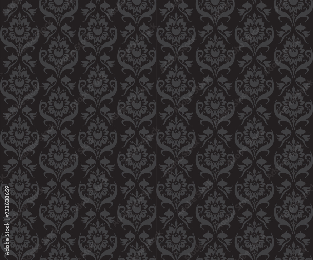 Seamless Damask Pattern On Black Background Seamless Damask Pattern On Black Background