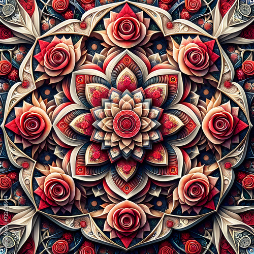 Hyperbolic Flower Mandala like Seamless pattern Maximalist Colorful Floral Psychedelic, Wallpaper Background