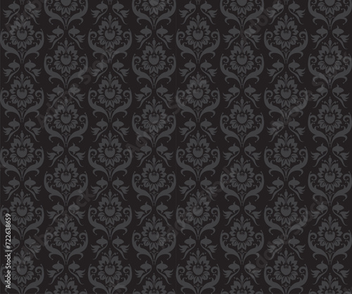 Seamless Damask Pattern On Black Background