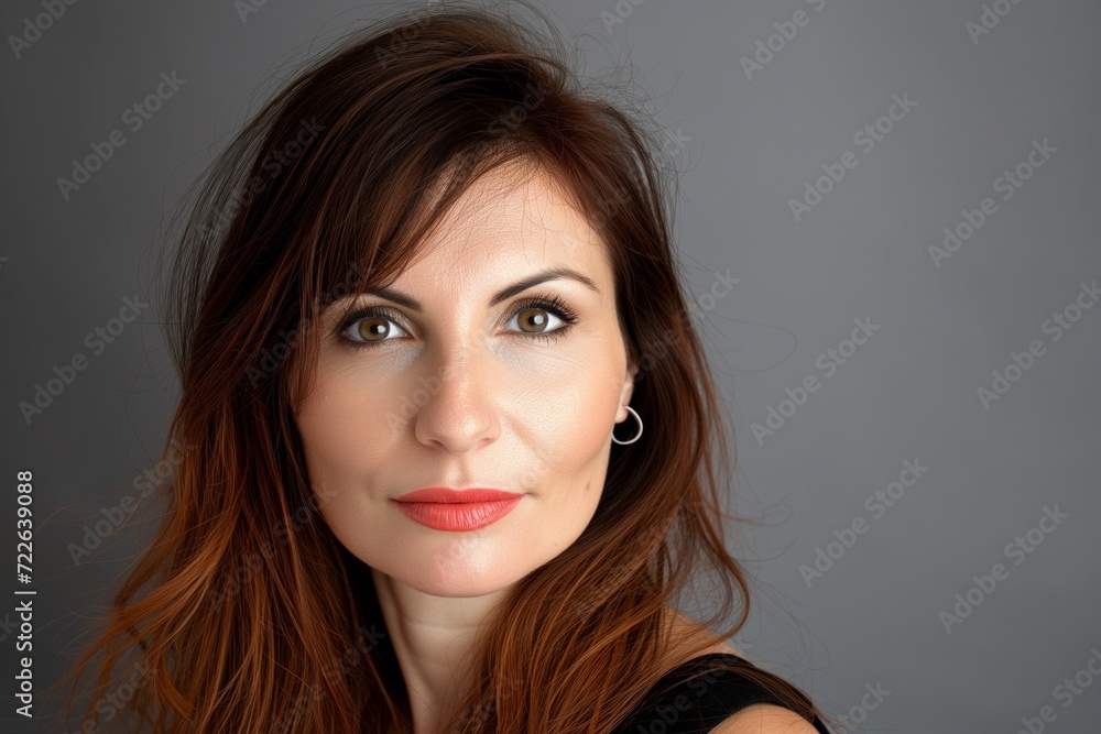 Headshot of a very attractive mature woman posing looking at the camera on a gray background Headshot of a very attractive mature woman posing looking at the camera on a gray background