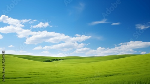 An image of a landscape of green field and blue sky. © kept
