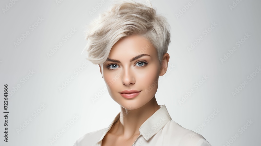 Beautiful woman with a stylish short haircut. Beautiful woman with a stylish short haircut.