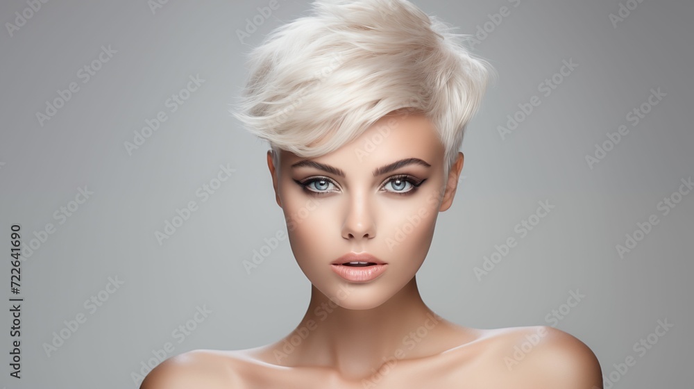 Beautiful woman with a stylish short haircut.