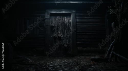 Black door  shrouded in an air of secrecy.