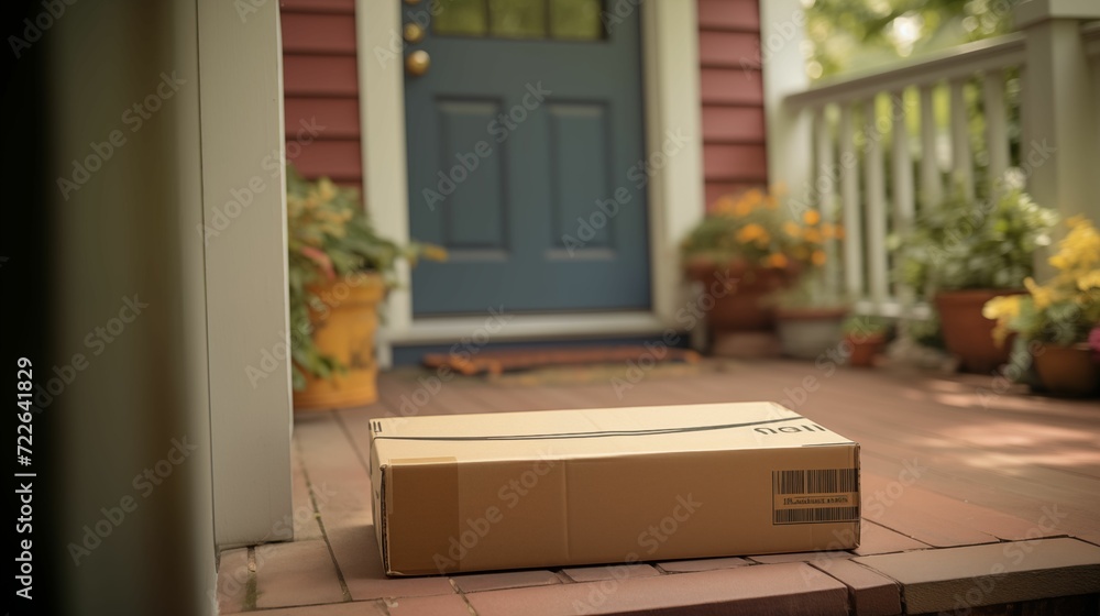 Cardboard package placed on the doorstep of a home. Cardboard package placed on the doorstep of a home.