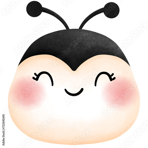 Happy baby ladybug head clipart. Adorable watercolor ladybird art, Cute cartoon character illustration for spring, summer, nersery, baby shower decoration. photo