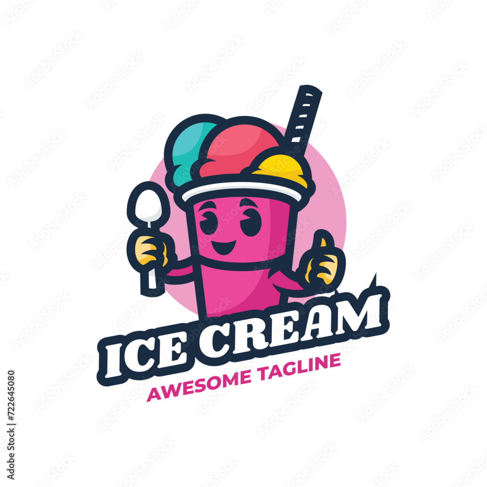Obraz premium Vector Logo Illustration Ice Cream Mascot Cartoon Style.