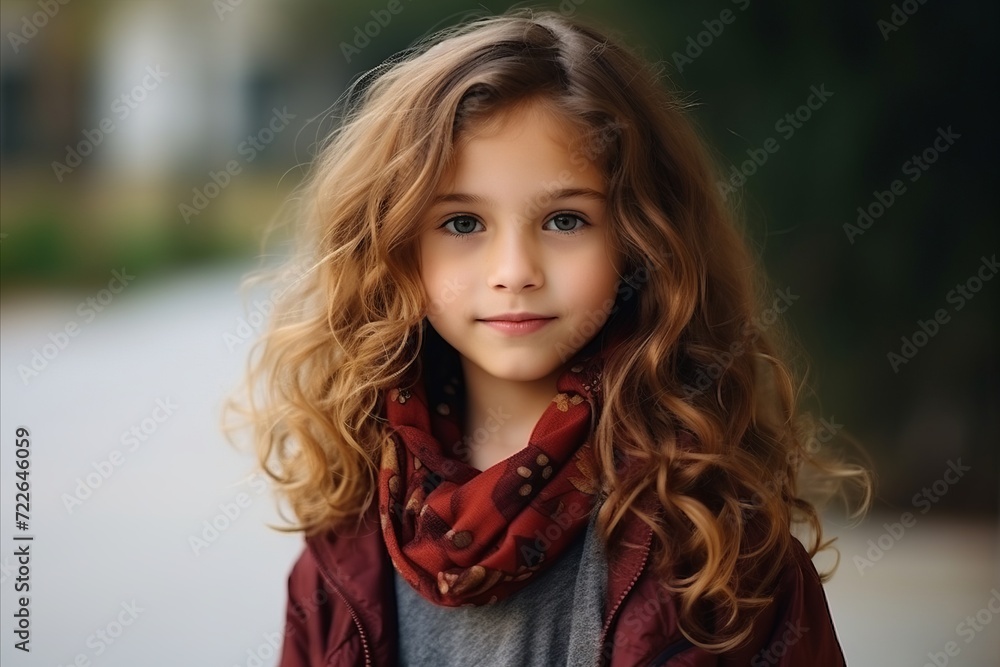 Portrait of a beautiful little girl with long curly hair. Outdoor. Portrait of a beautiful little girl with long curly hair. Outdoor.