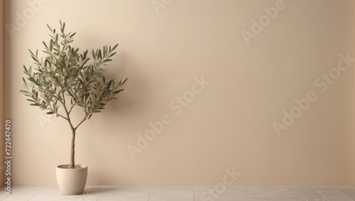 Minimalist interior decor with vase and plant, 3d rendering aesthetic background