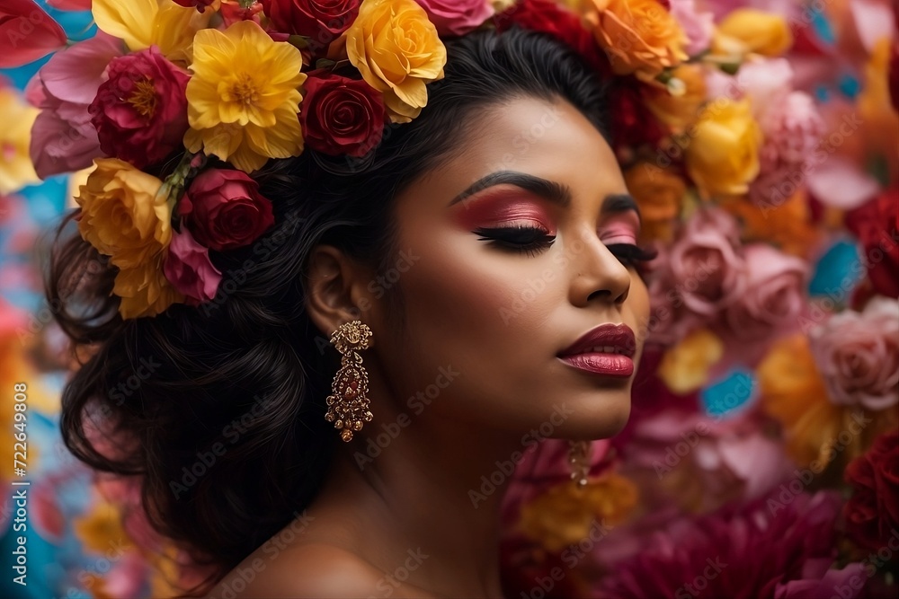 Portrait of woman with colorful makeup and hairstyle,International woman day celebration.