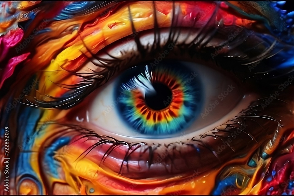 A colorful amazing vibrant eye in studio background