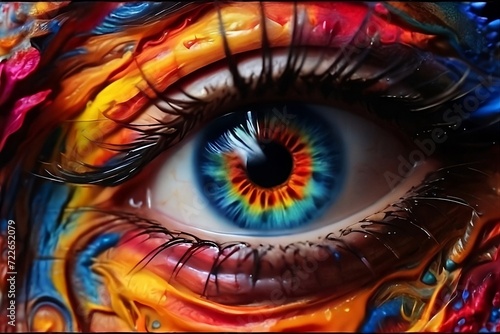 A colorful amazing vibrant eye in studio background