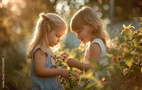 children playing in a flower garden