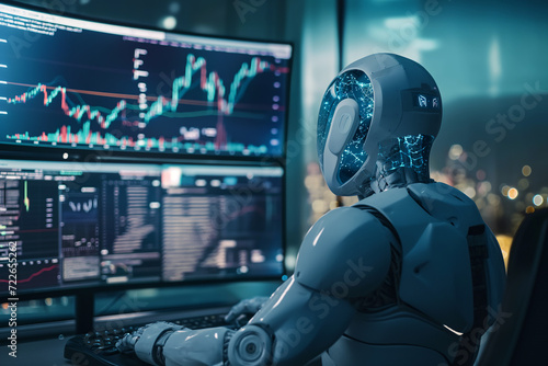 AI-powered trader making strategic decisions in a futuristic trading environment photo