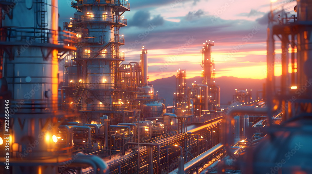 Sunset Industrial Petrochemical Plants Render 3D Sunset Industrial Petrochemical Plants Render 3D