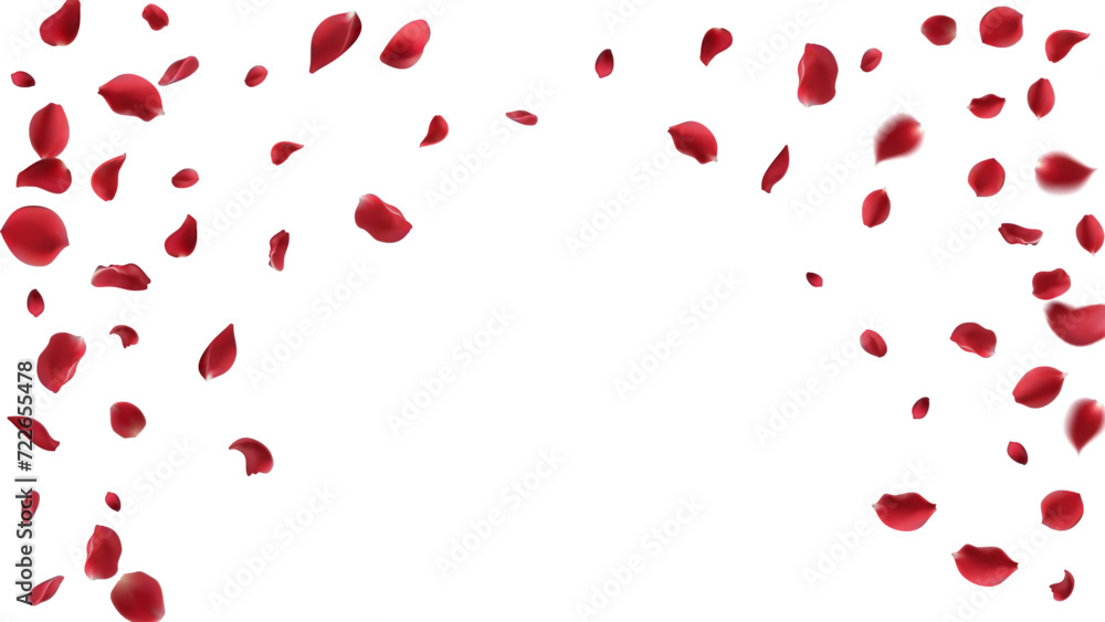 Valentine's day Vector red symbols of love border for romantic banner or Red rose petals will fall on abstract floral background with gorgeous rose greeting card design. on transparent background Valentine's day Vector red symbols of love border for romantic banner or Red rose petals will fall on abstract floral background with gorgeous rose greeting card design. on transparent background