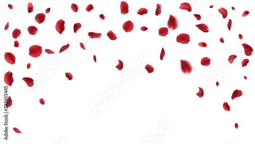 Valentine's day Vector red symbols of love border for romantic banner or Red rose petals will fall on abstract floral background with gorgeous rose greeting card design. on transparent background