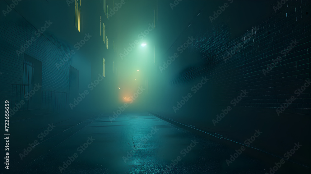 Dark Light Shining Through Fog-Filled Streets