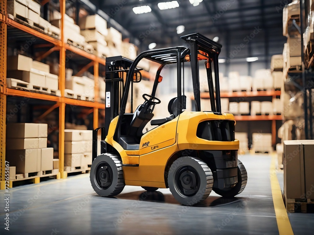 Small shape energy saver Forklift, It works in the warehouse, Industry concept, and modern design. Generative AI