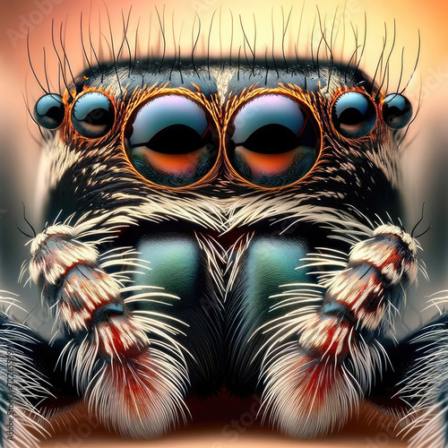 a jumping spider's eyes at 5X 