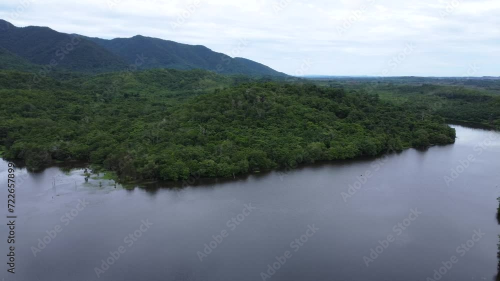 Aerial view of the lake in the mountainous area of South Kalimantan located in Sungai Dua village Aerial view of the lake in the mountainous area of South Kalimantan located in Sungai Dua village