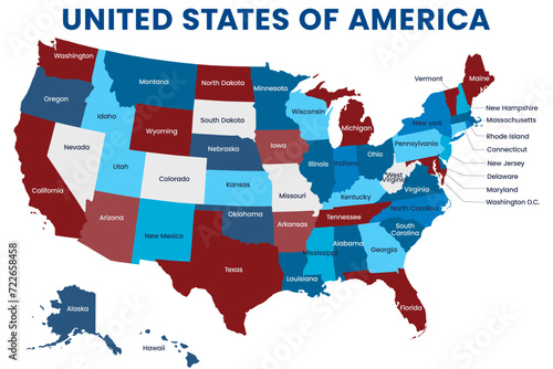 United States of America map isolated on white background.