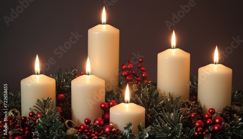 Christmas Warmth: Candle Scene with Holiday Decor