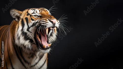 Angry tiger roaring ready to attack isolated on gray background © pariketan