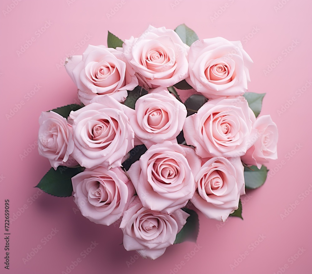 A series of pink roses forming a bouquet, beautiful, luxurious, aesthetic with a pink background A series of pink roses forming a bouquet, beautiful, luxurious, aesthetic with a pink background