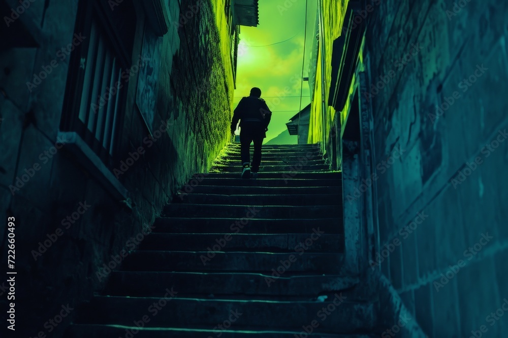 Mystical Green Glow in Urban Alleyway Mystical Green Glow in Urban Alleyway