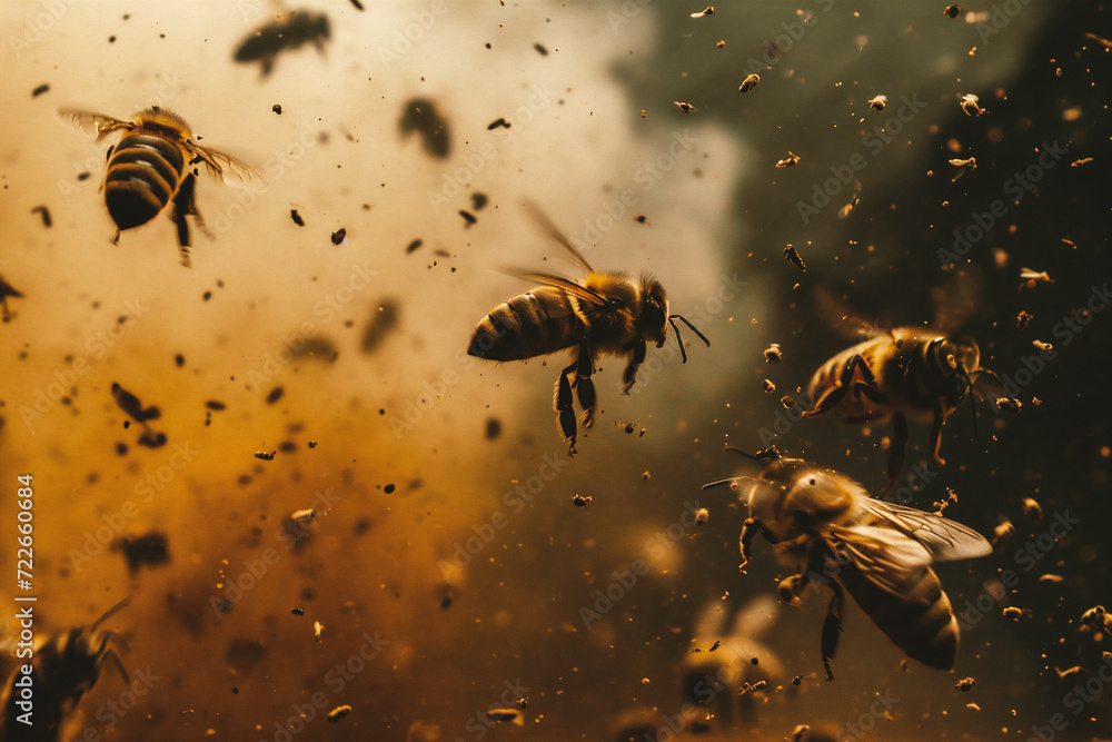 Honey bees in the apiary. Pollution environment concept. Honey bees in the apiary. Pollution environment concept.