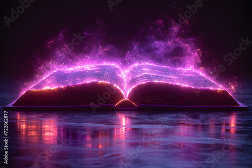 A neon illustration of a purple book. Created with generative AI.