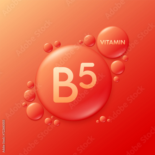 Serum drops water gel red vitamin B5. For cosmetic design beauty care. Hyaluronic acid and collagen lotion. Vitamins complex liquid oil jelly from nature treatment nutrition skin care. Vector.
