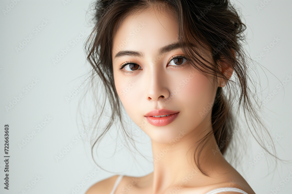 Beautiful young asian woman with perfect healthy smooth skin facial portrait isolated background Beautiful young asian woman with perfect healthy smooth skin facial portrait isolated background