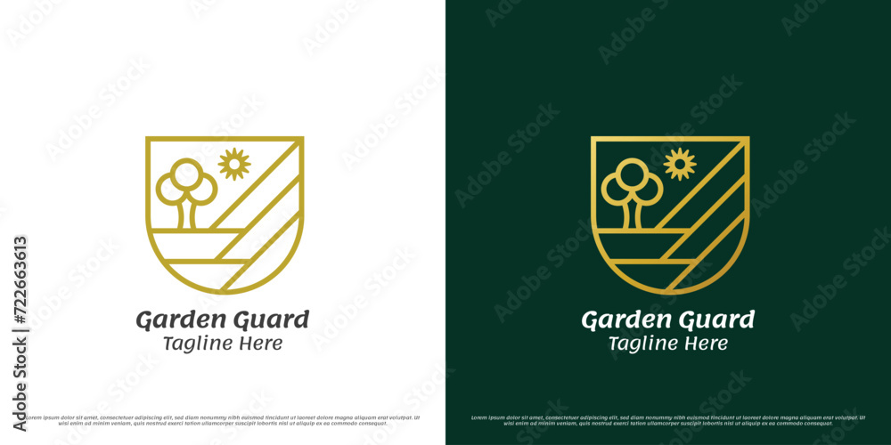Plant shield logo design illustration. Park symbol green garden yard protected forest zoo nature reserve eco bio environment rural raw protection badge emblem stamp. Simple minimal fresh natural icon. Plant shield logo design illustration. Park symbol green garden yard protected forest zoo nature reserve eco bio environment rural raw protection badge emblem stamp. Simple minimal fresh natural icon.