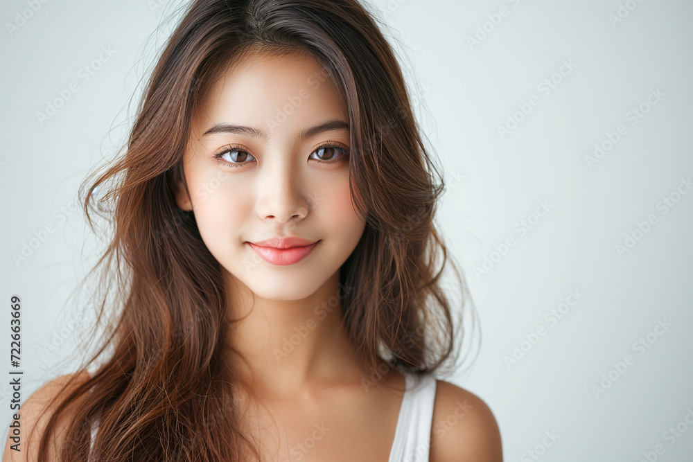 Beautiful young asian woman with perfect healthy smooth skin facial portrait isolated background Beautiful young asian woman with perfect healthy smooth skin facial portrait isolated background