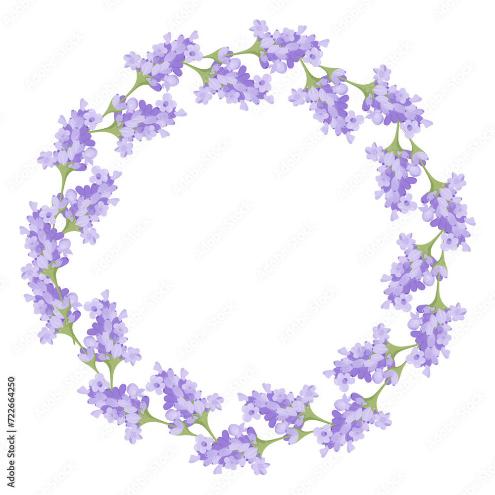 Wreath of lavender flowers. Element of purple delicate flowers for your design. Vector illustration isolated on white background.