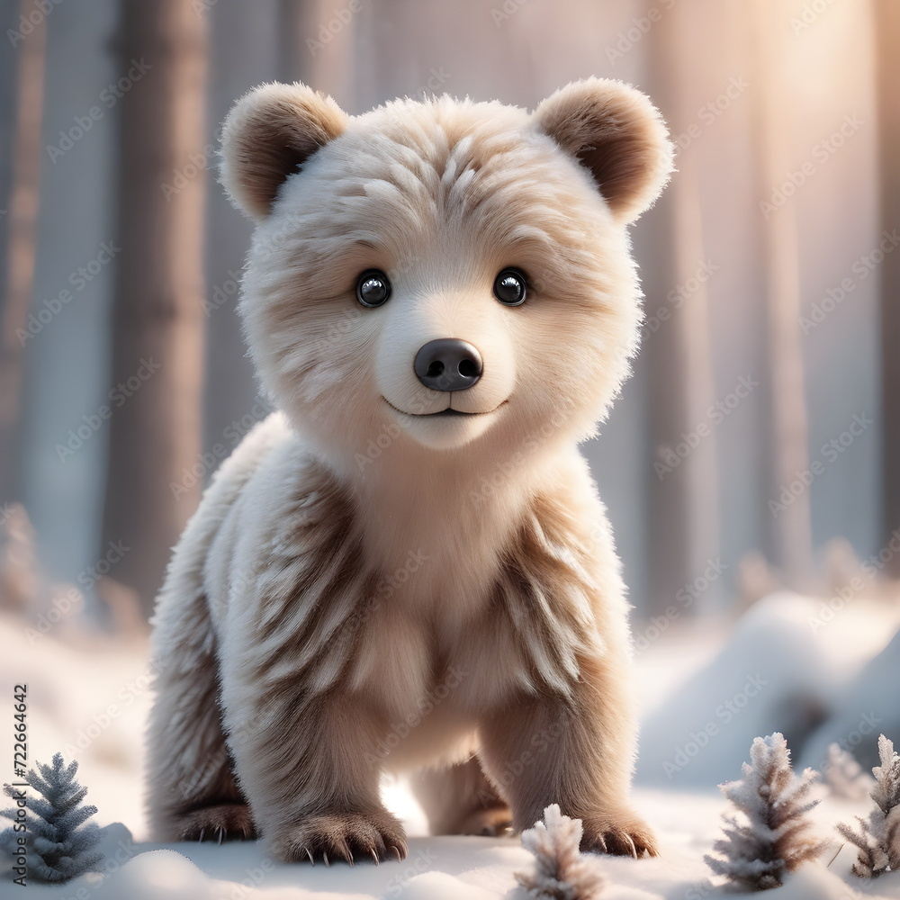Digital illustration of a cute bear frolicking in the snow Digital illustration of a cute bear frolicking in the snow
