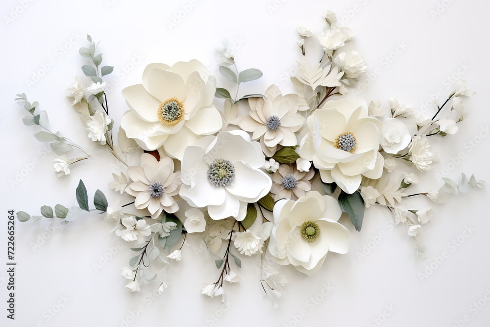 beautiful white flowers on a white background